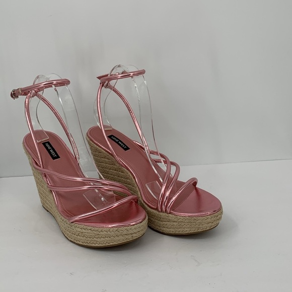 Nine West Hipsta Espadrille wedge platform sandals strappy shoe metallic pink 11 - Picture 2 of 6